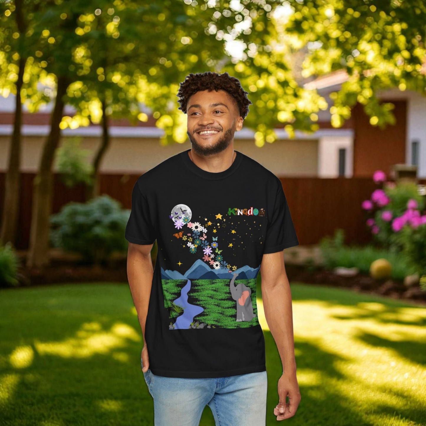Night Sky Elephant Unisex T-shirt, Nature Graphic Floral Tee, Constellation Shirt