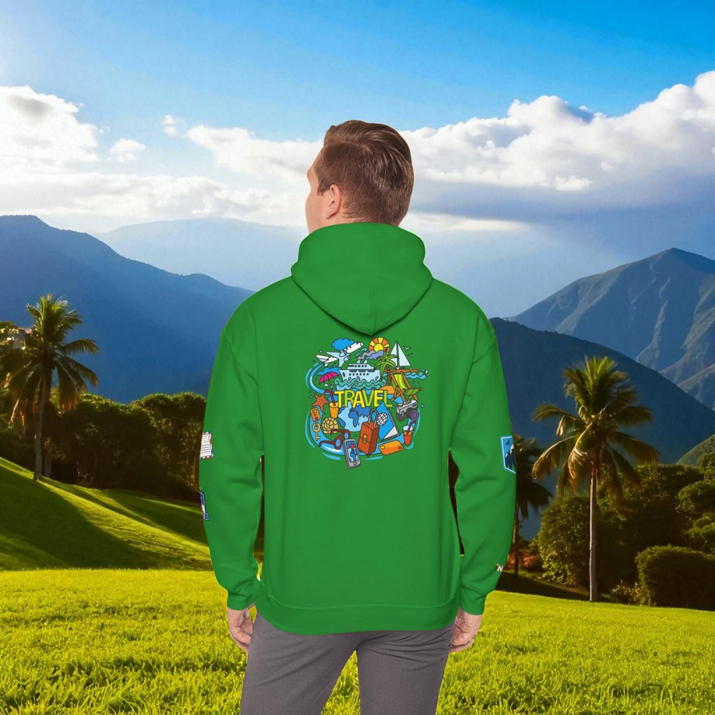 Vacation Theme Graphic Unisex Hoodie, Travel Enthusiast Sweatshirt