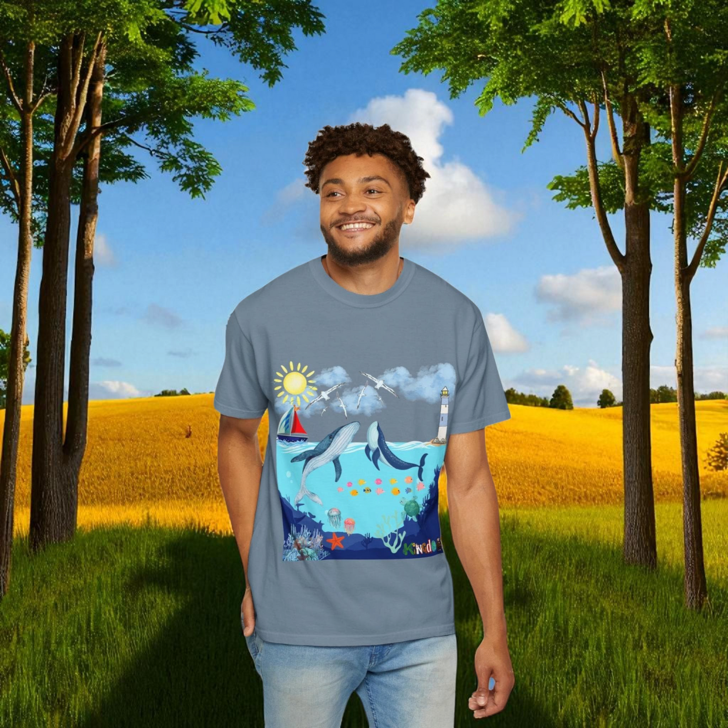 Nautical Ocean Life Whales Graphic Unisex T-Shirt, Nature Art Tee, Beachwear Shirt