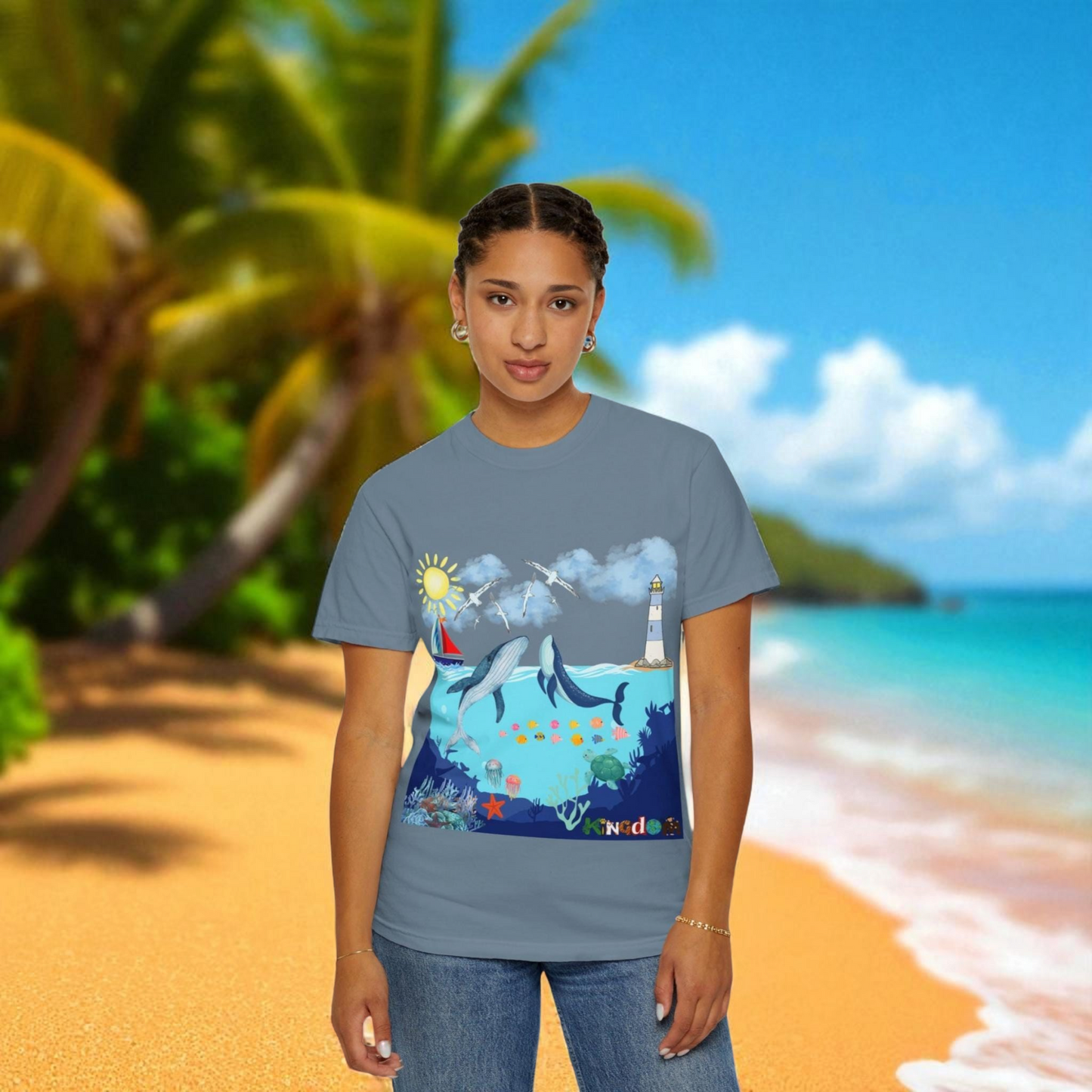 Nautical Ocean Life Whales Graphic Unisex T-Shirt, Nature Art Tee, Beachwear Shirt