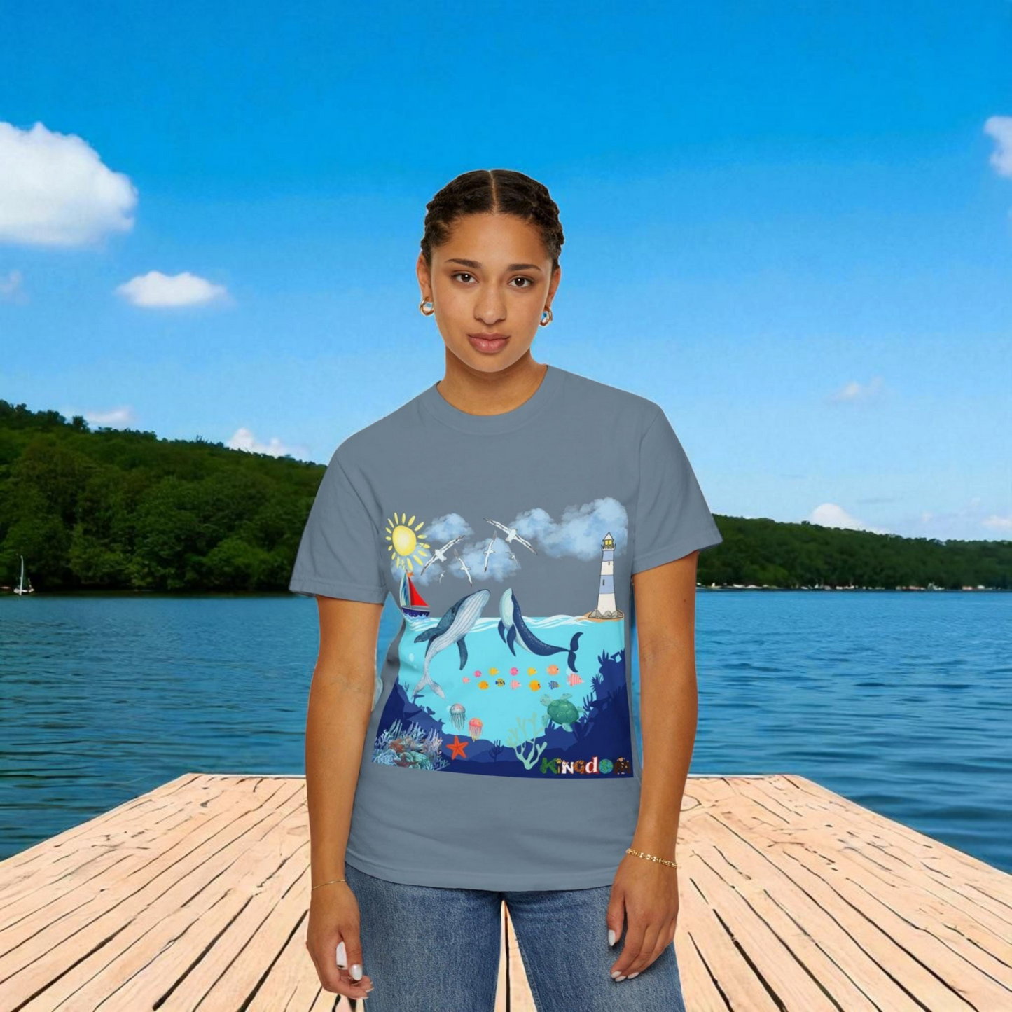 Nautical Ocean Life Whales Graphic Unisex T-Shirt, Nature Art Tee, Beachwear Shirt