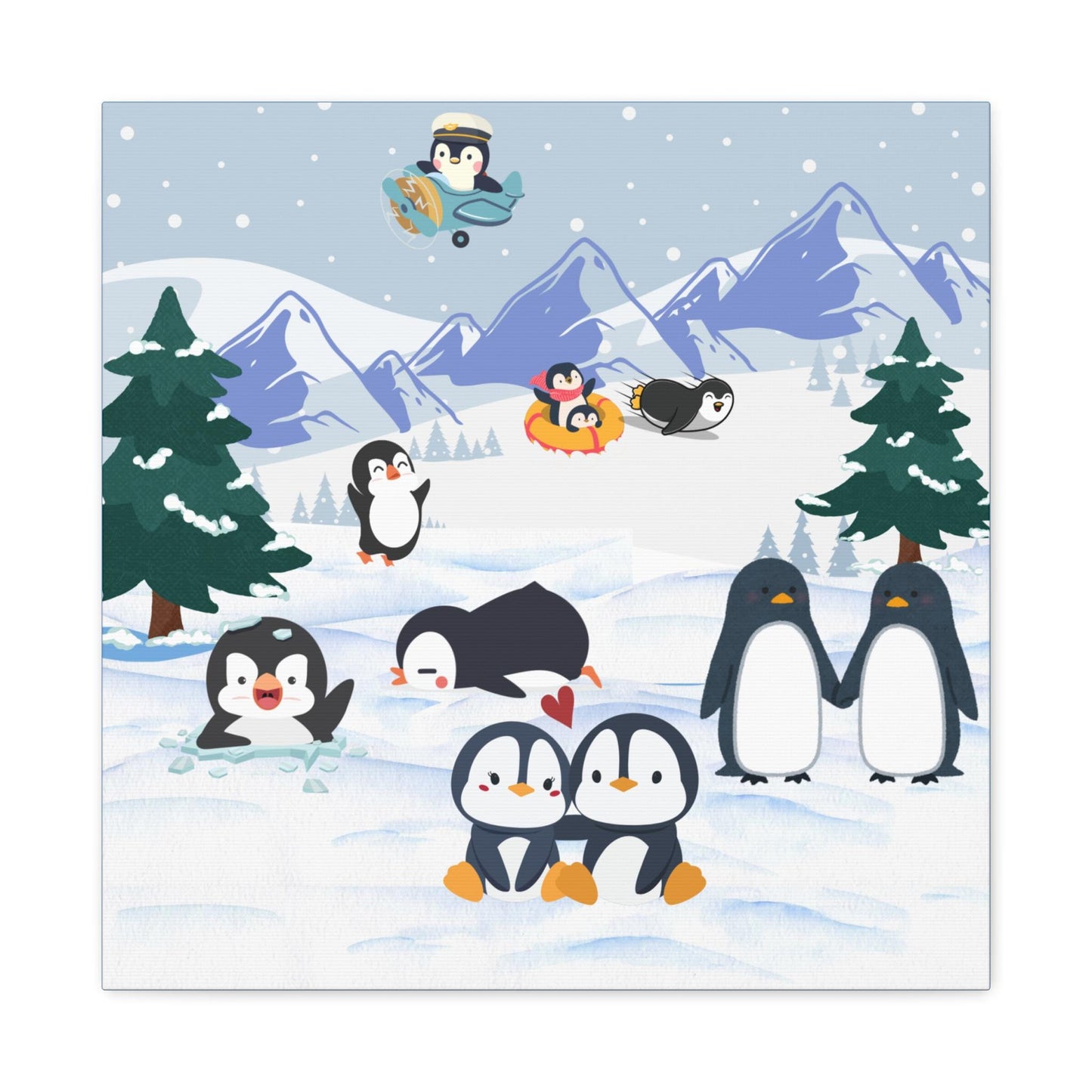 Penguin Canvas Wall Art, Arctic Animals Gallery Wraps, Penguins Art Print, Home Decor Gift