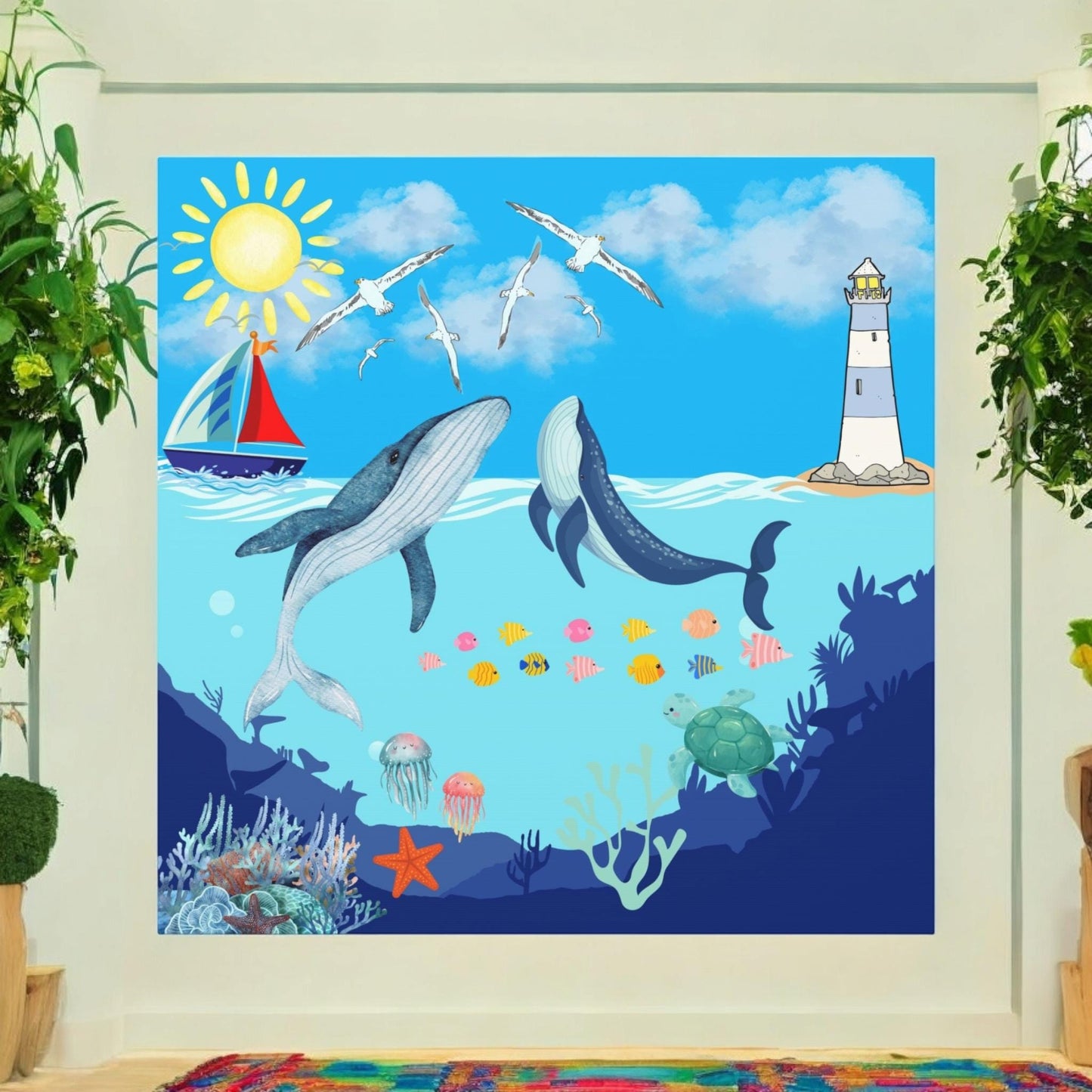 Whale Art Canvas, Ocean Life Wall Art, Nautical Home Decor, Coastal Canvas Print