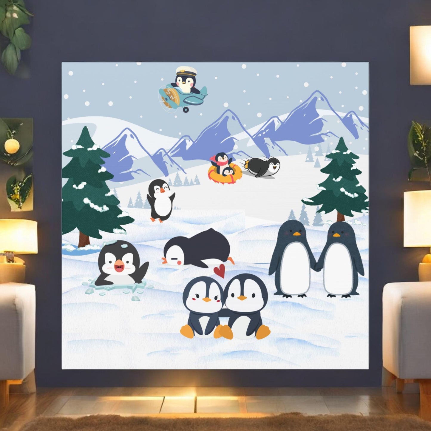 Penguin Canvas Wall Art, Arctic Animals Gallery Wraps, Penguins Art Print, Home Decor Gift