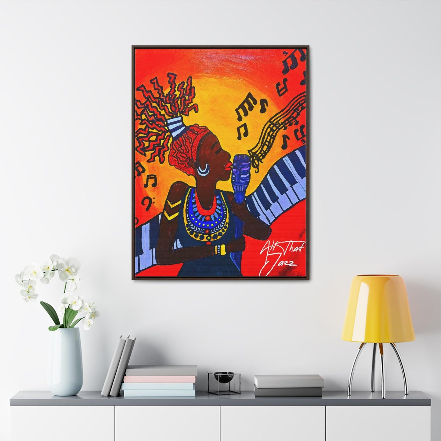 Original Painting, Afro Music Art Gallery Canvas, Jazz Singer Painting Vertical Frame, Black History Decor, Musician Portrait