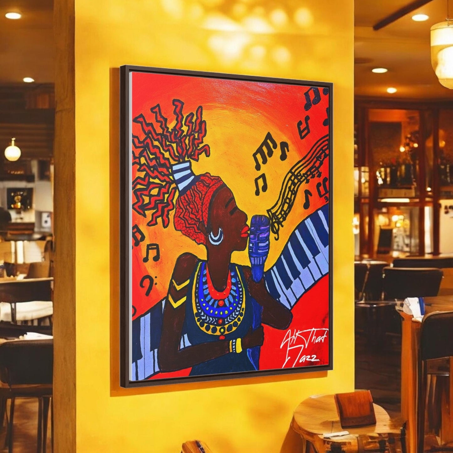 Original Painting, Afro Music Art Gallery Canvas, Jazz Singer Painting Vertical Frame, Black History Decor, Musician Portrait