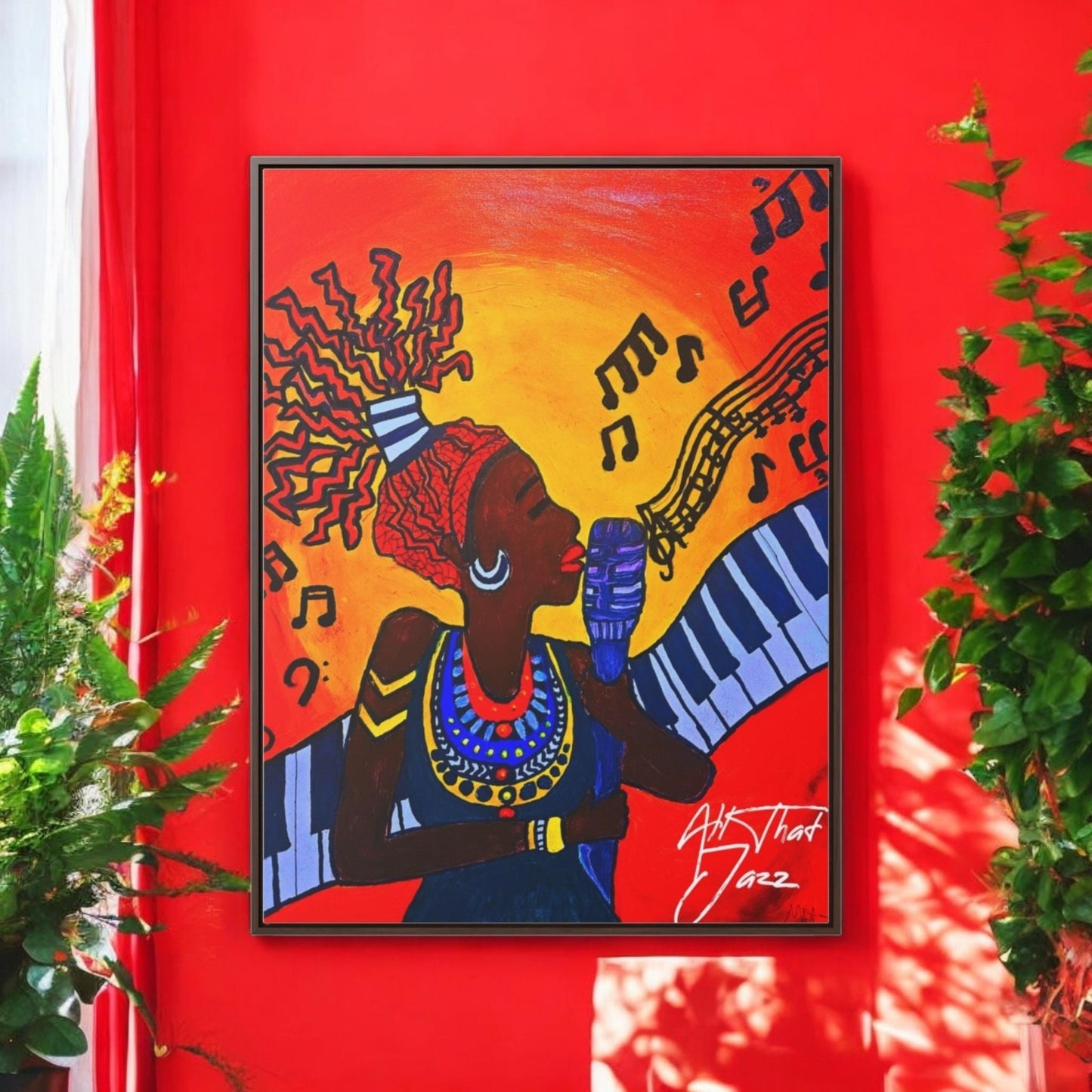 Original Painting, Afro Music Art Gallery Canvas, Jazz Singer Painting Vertical Frame, Black History Decor, Musician Portrait
