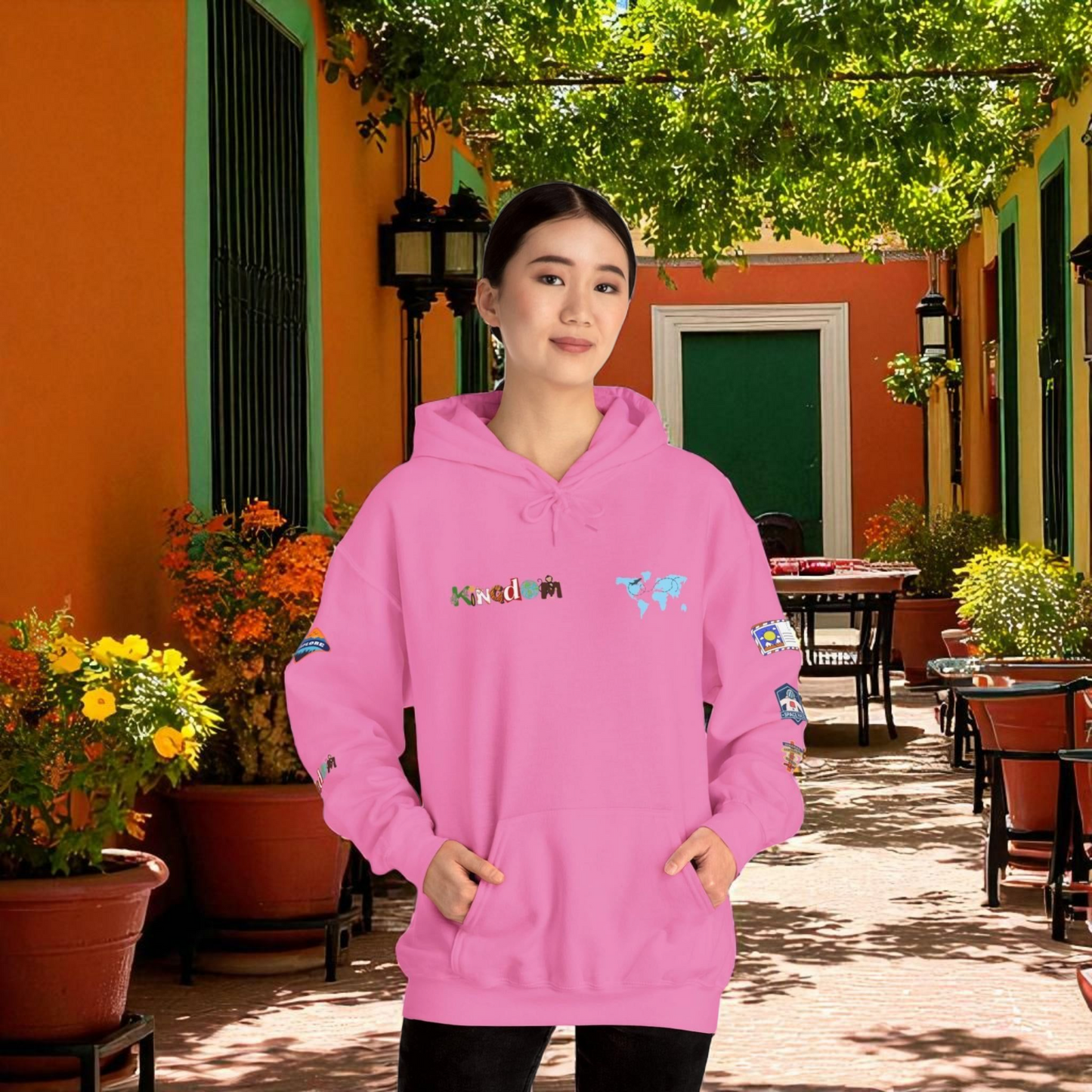 Travel Badge Graphic Hoodie, Wanderlust Sweatshirt, Vacation Inspired Pullover