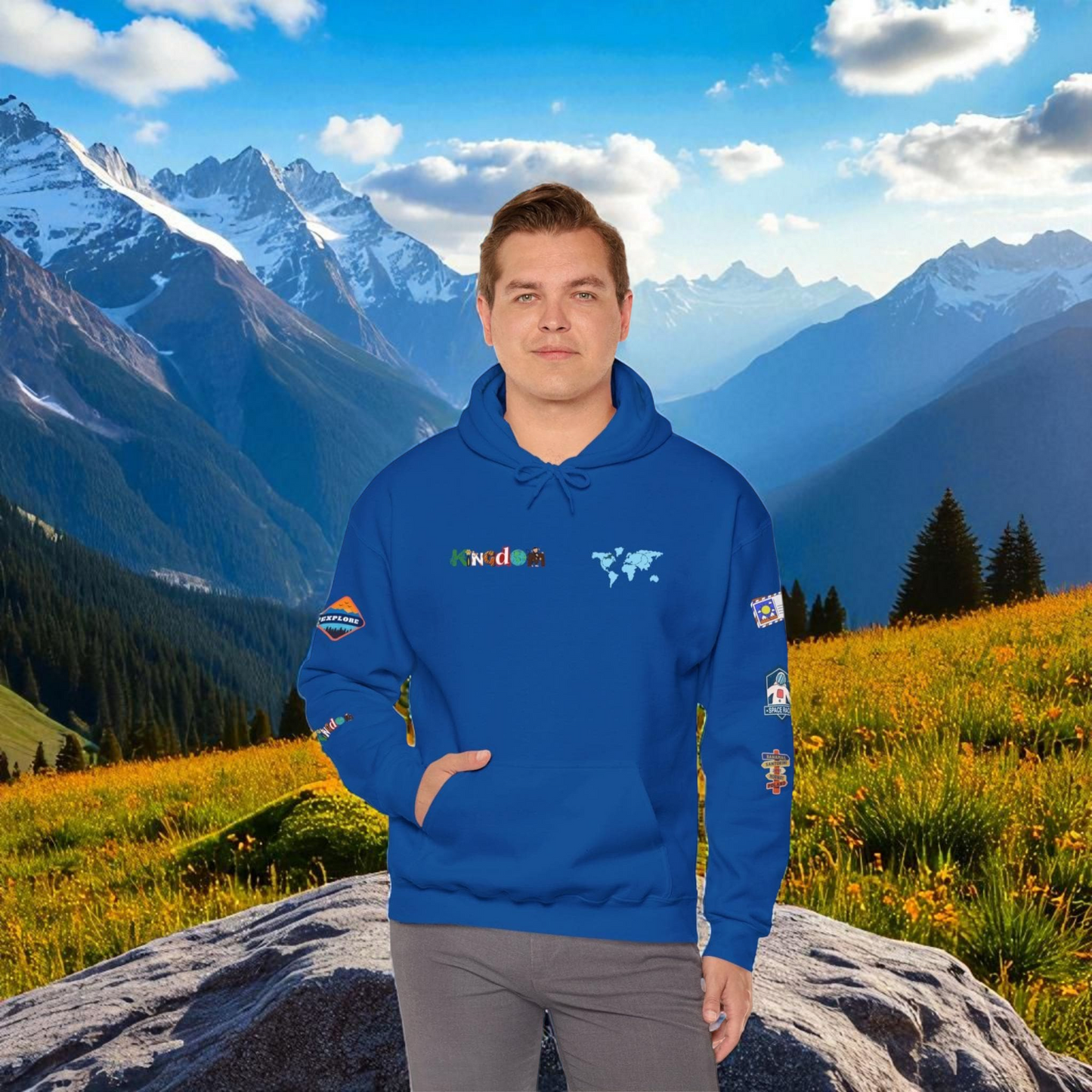Travel Badge Graphic Hoodie, Wanderlust Sweatshirt, Vacation Inspired Pullover