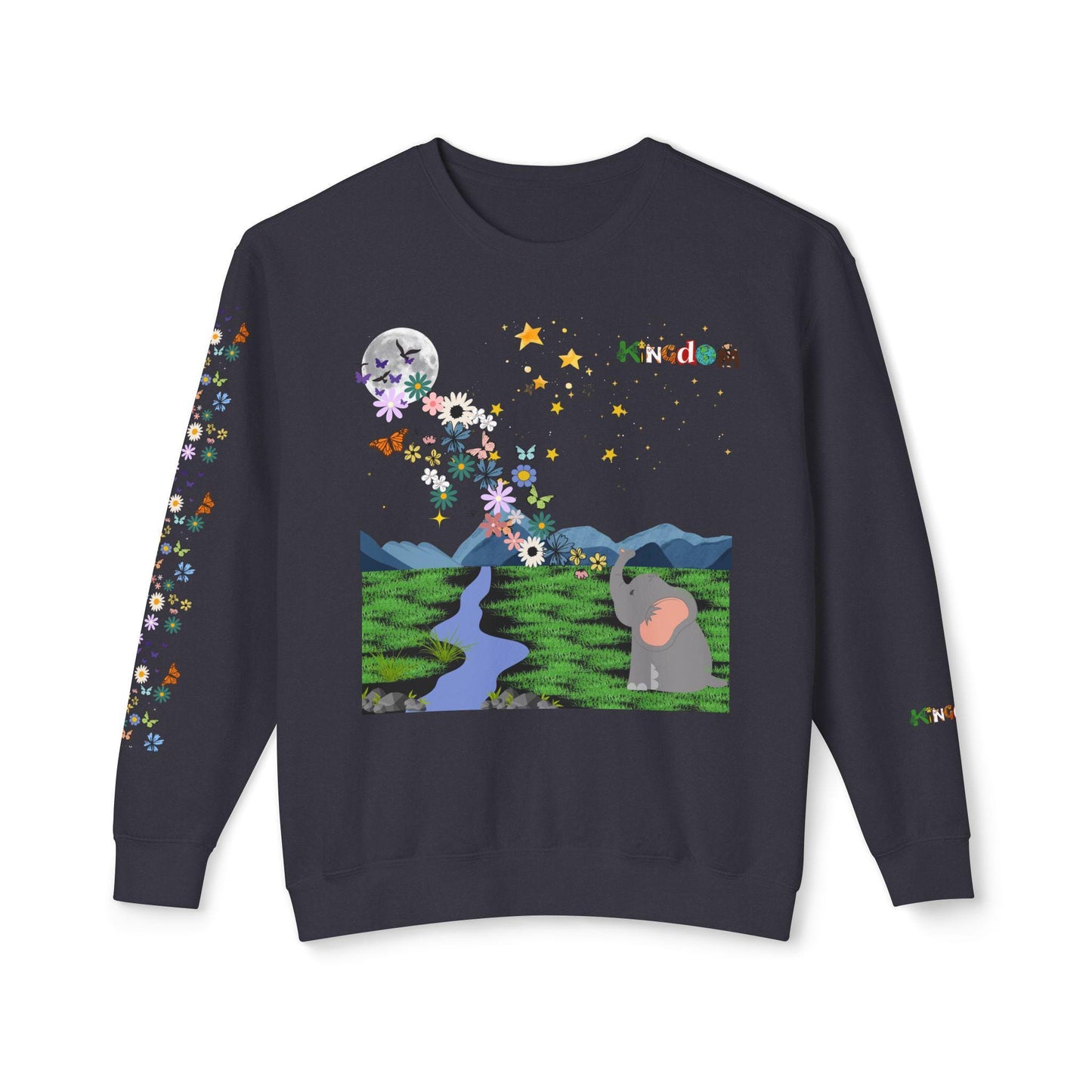 Nature Inspired Elephant Floral Unisex Sweatshirt, Wildlife Graphic Crewneck Sweater