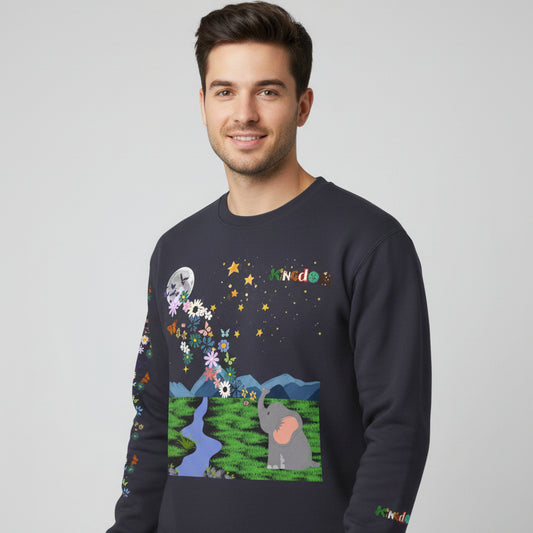 Nature Inspired Elephant Floral Unisex Sweatshirt, Wildlife Graphic Crewneck Sweater