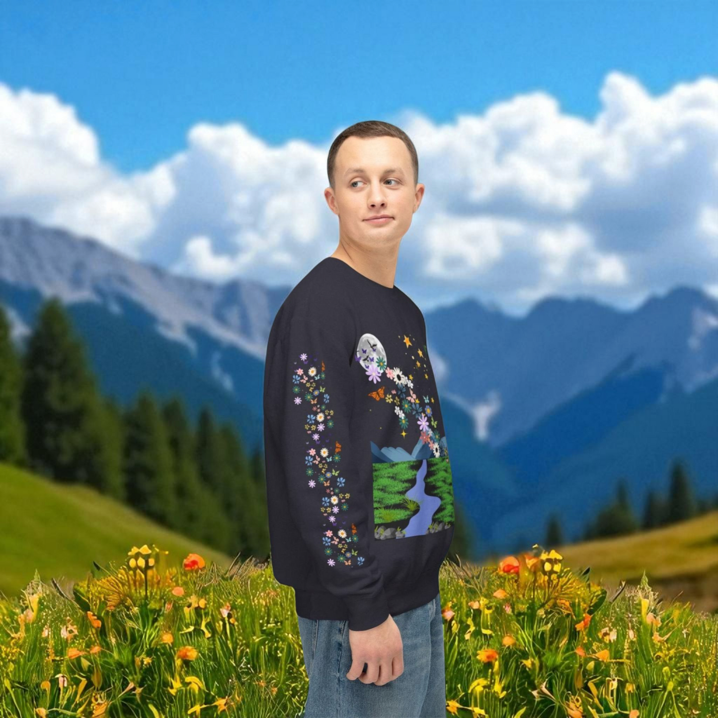 Nature Inspired Elephant Floral Unisex Sweatshirt, Wildlife Graphic Crewneck Sweater