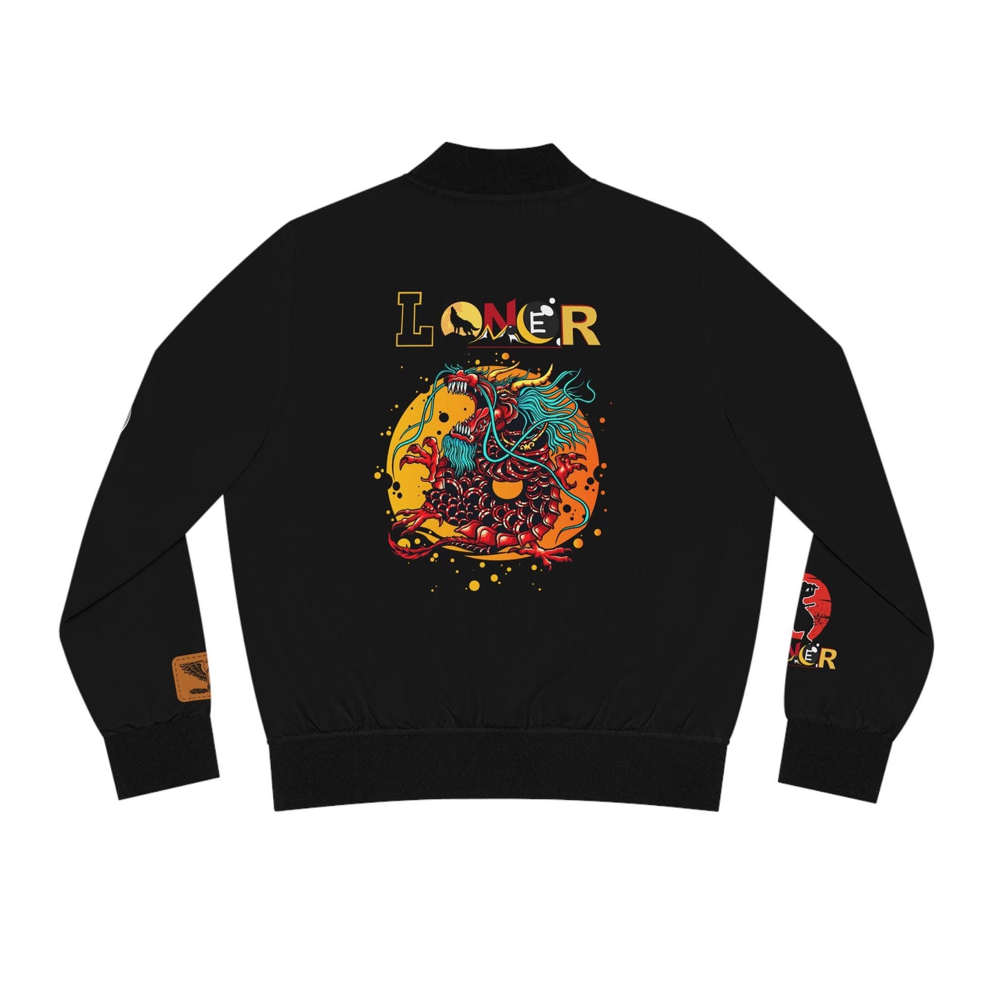 Dragon Graphic Women's Bomber Jacket, Mythical All Over Design, Zip Up Outerwear