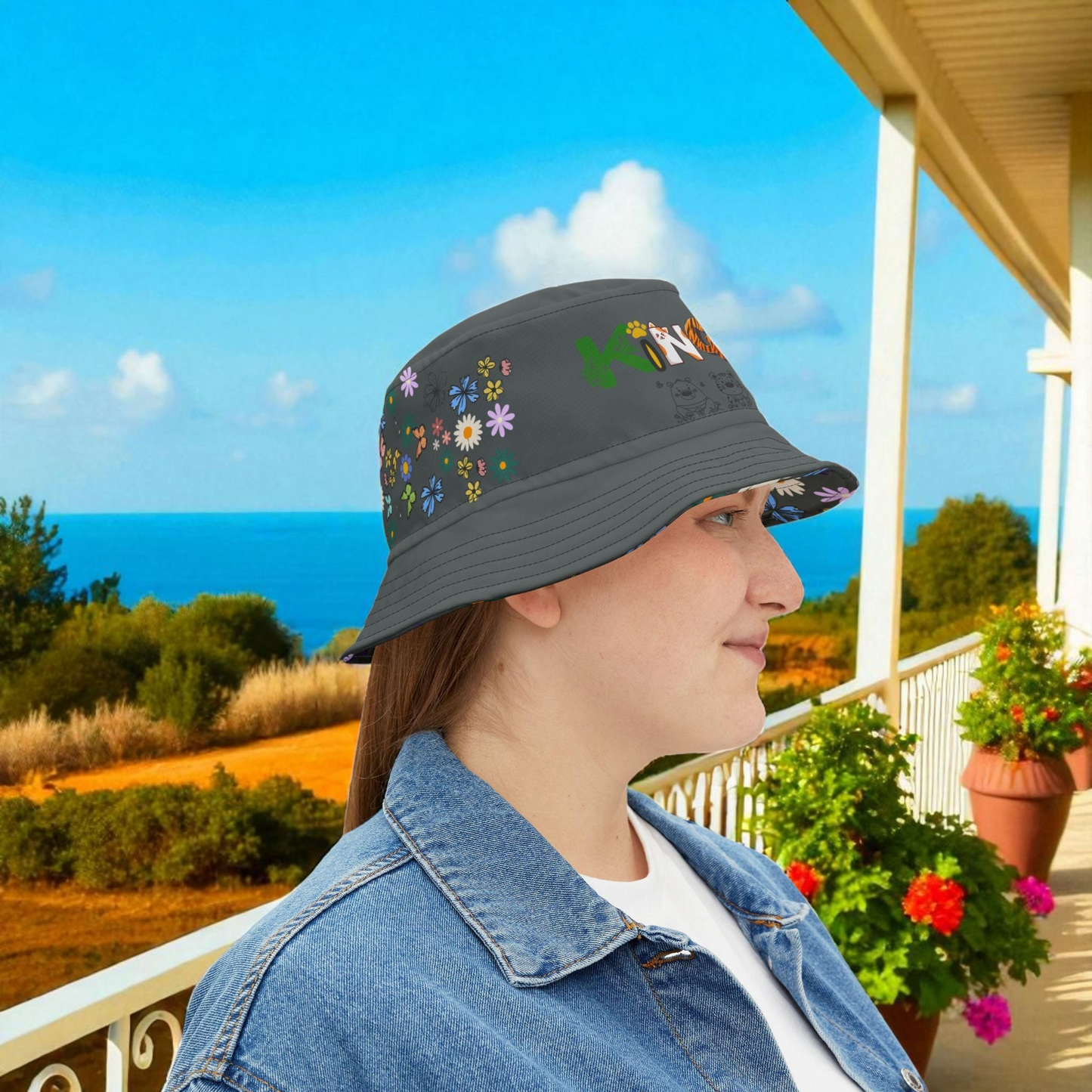 Butterfly Floral Bucket Hat, Wild Life Themed Graphic Unisex Cap, Botanical Print