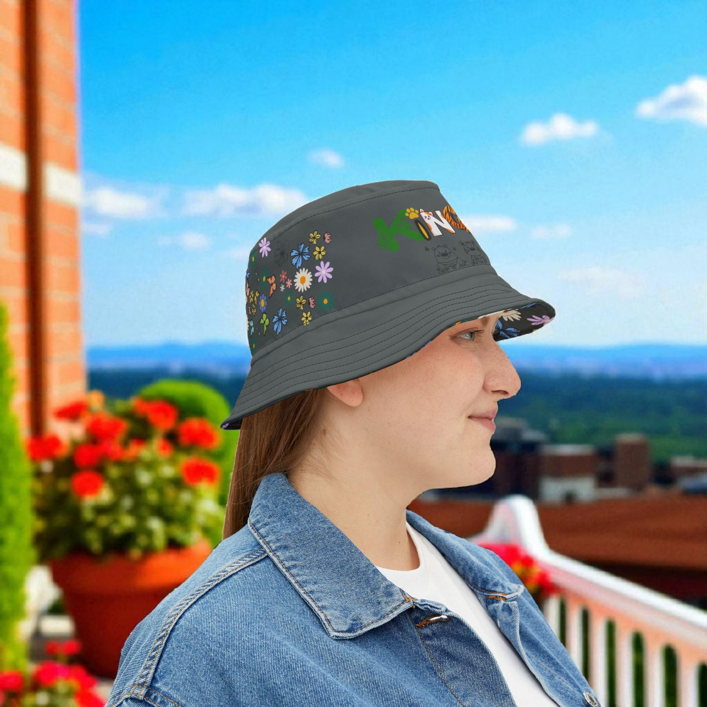 Butterfly Floral Bucket Hat, Wild Life Themed Graphic Unisex Cap, Botanical Print