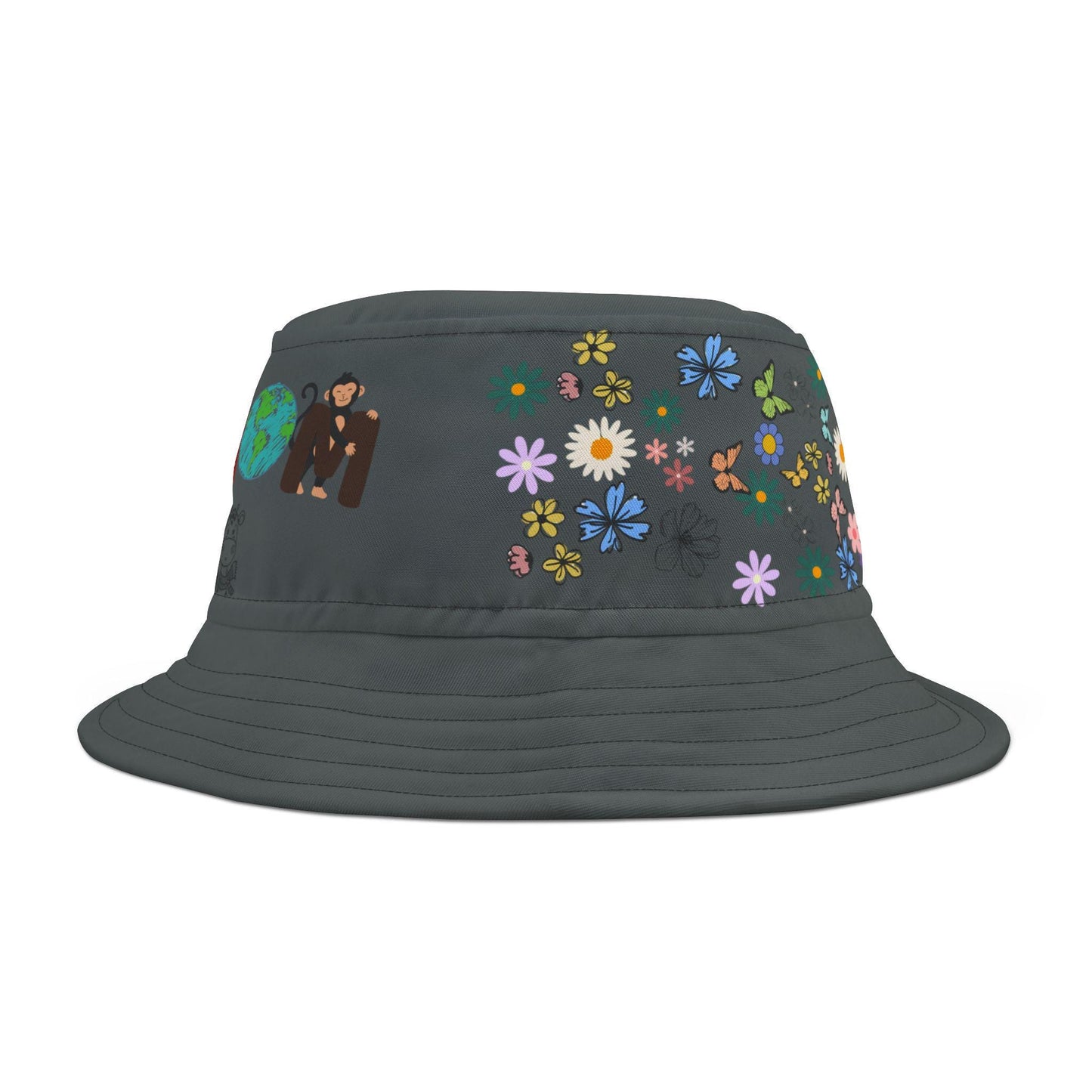 Butterfly Floral Bucket Hat, Wild Life Themed Graphic Unisex Cap, Botanical Print