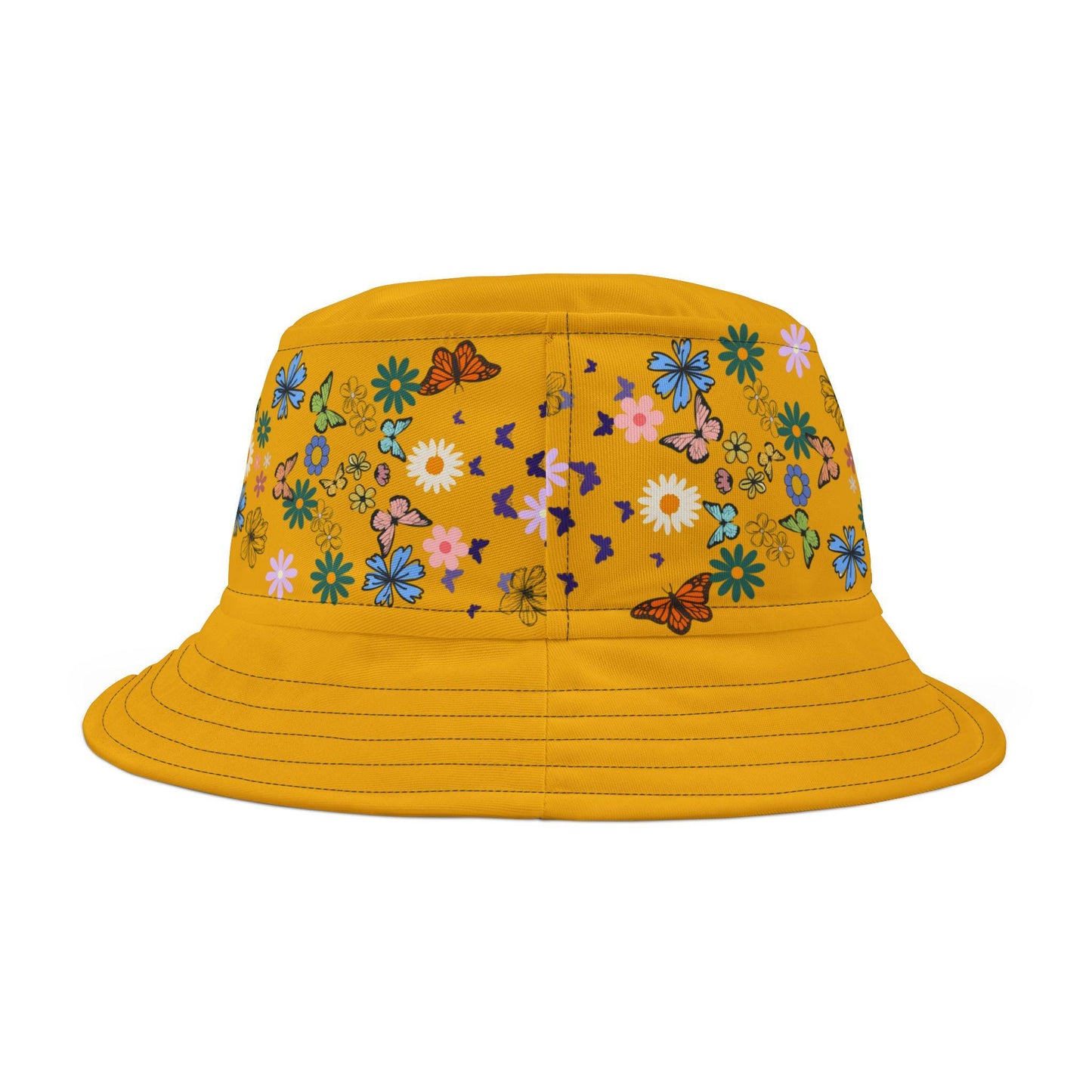 Butterfly Floral Bucket Hat, Wild Life Themed Graphic Unisex Cap, Botanical Print