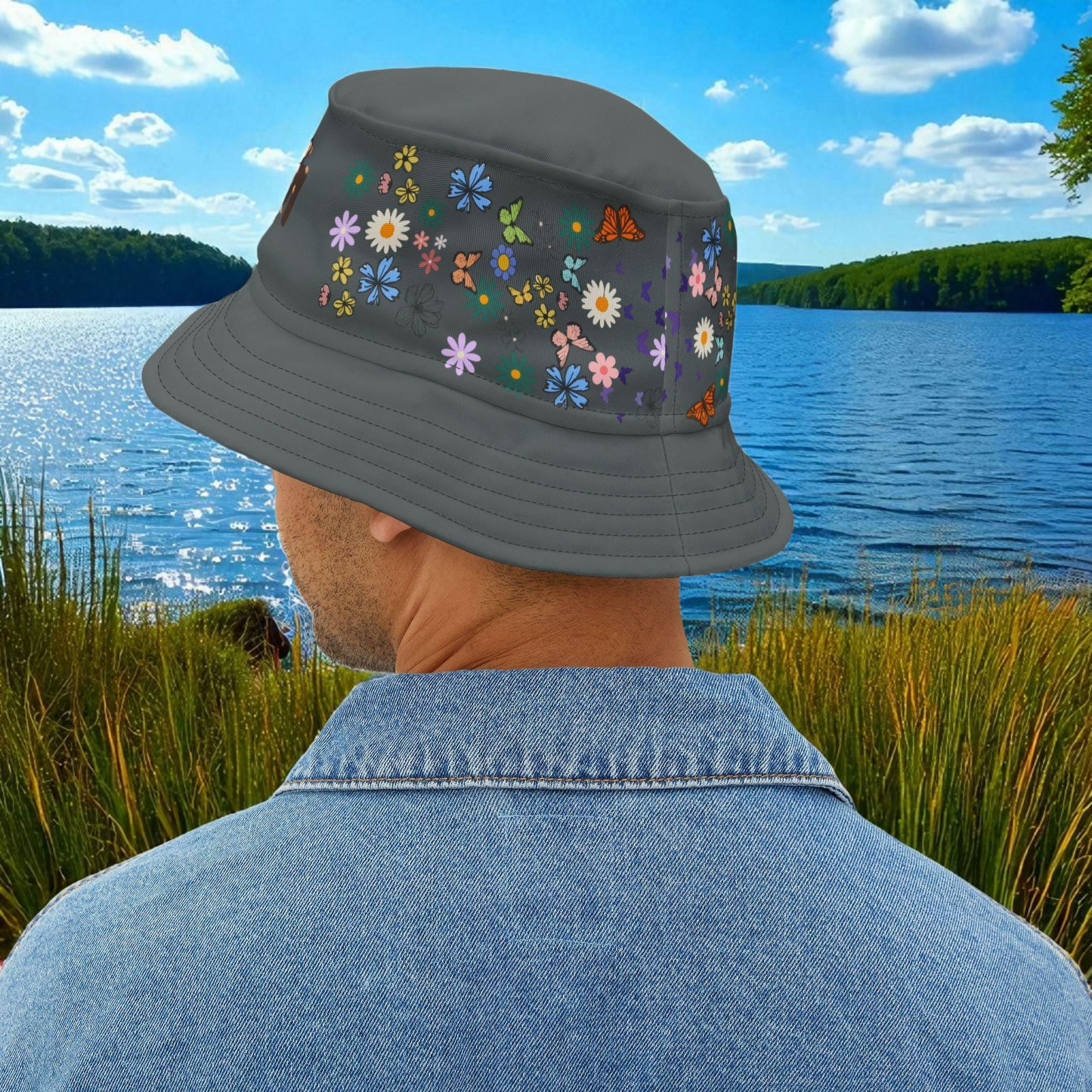 Butterfly Floral Bucket Hat, Wild Life Themed Graphic Unisex Cap, Botanical Print