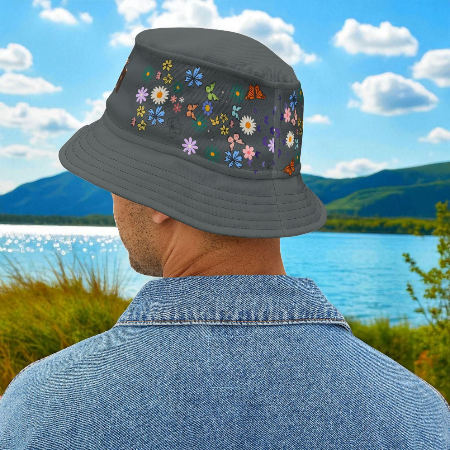 Butterfly Floral Bucket Hat, Wild Life Themed Graphic Unisex Cap, Botanical Print