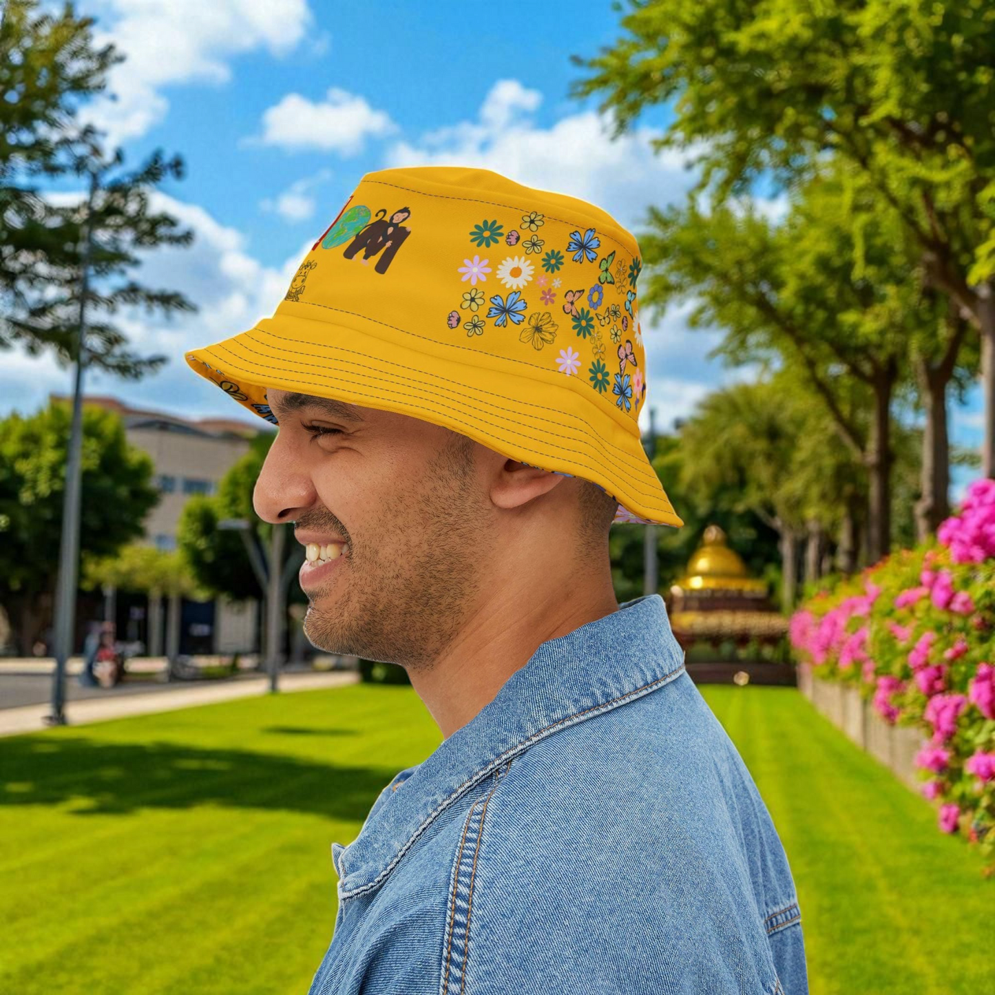 Butterfly Floral Bucket Hat, Wild Life Themed Graphic Unisex Cap, Botanical Print
