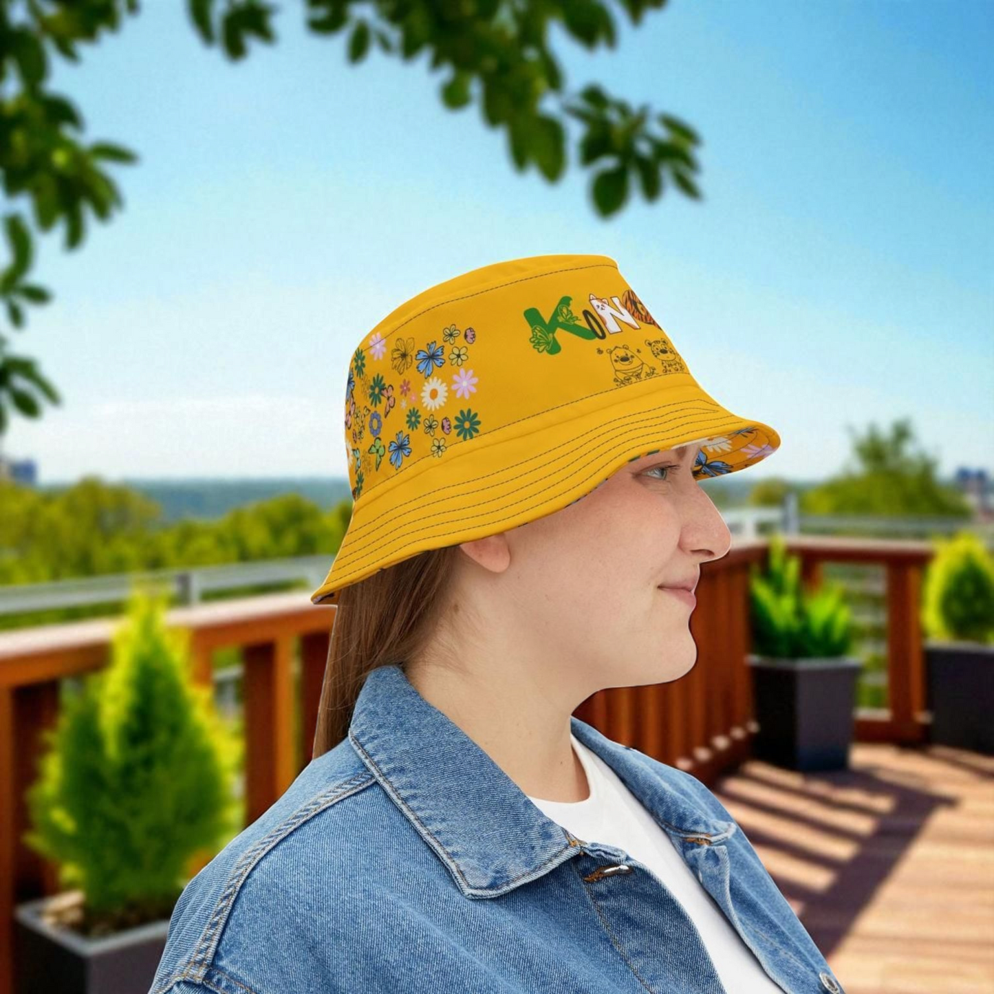 Butterfly Floral Bucket Hat, Wild Life Themed Graphic Unisex Cap, Botanical Print