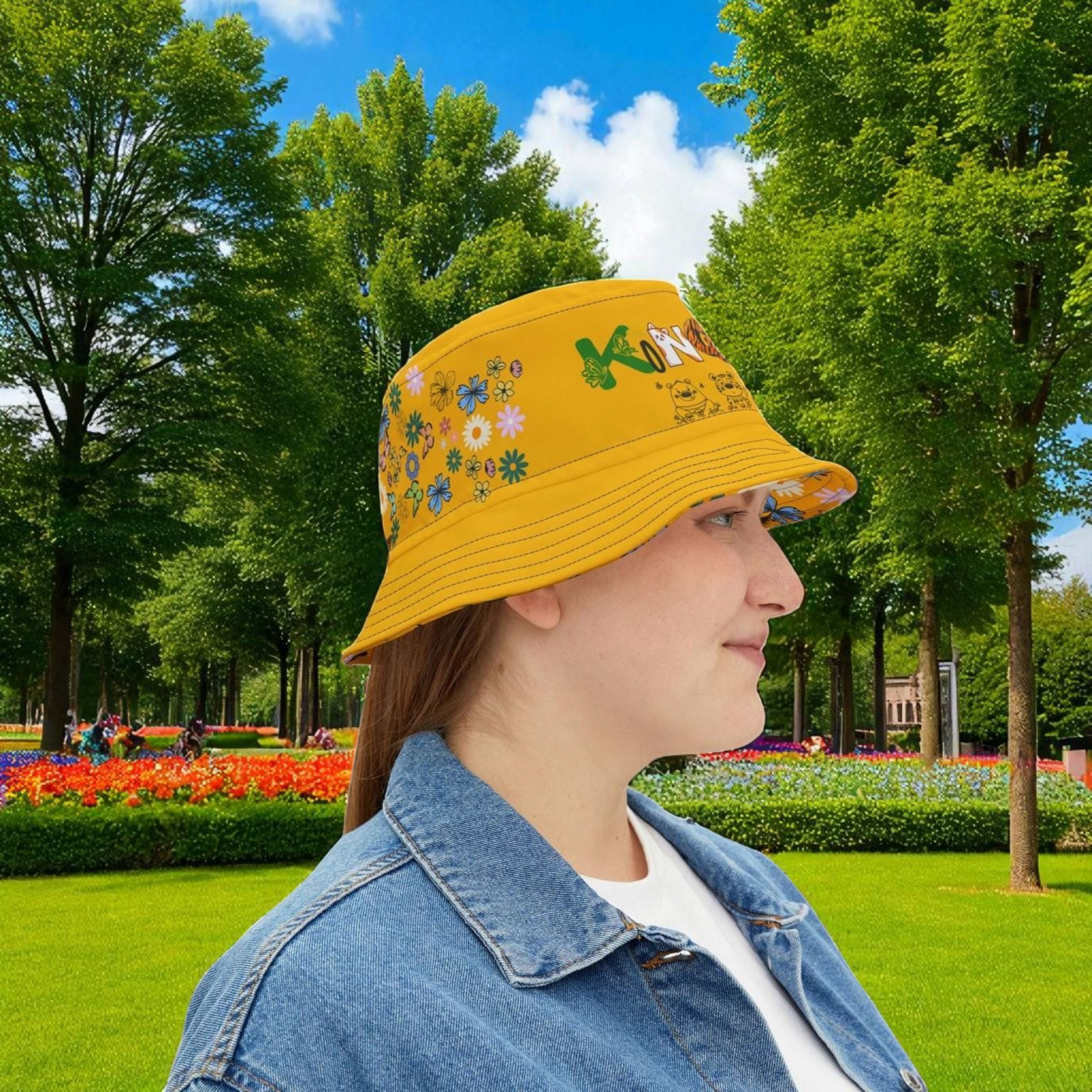 Butterfly Floral Bucket Hat, Wild Life Themed Graphic Unisex Cap, Botanical Print