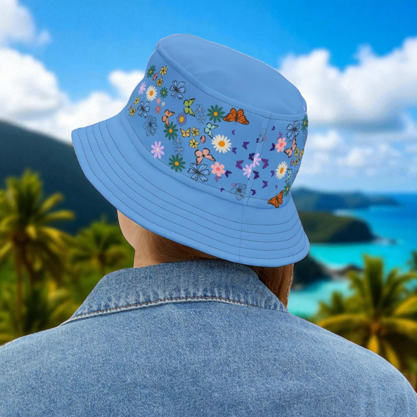 Butterfly Floral Bucket Hat, Wild Life Themed Graphic Unisex Cap, Botanical Print Headwear, Nature Lover Gift, Spring Summer Accessories