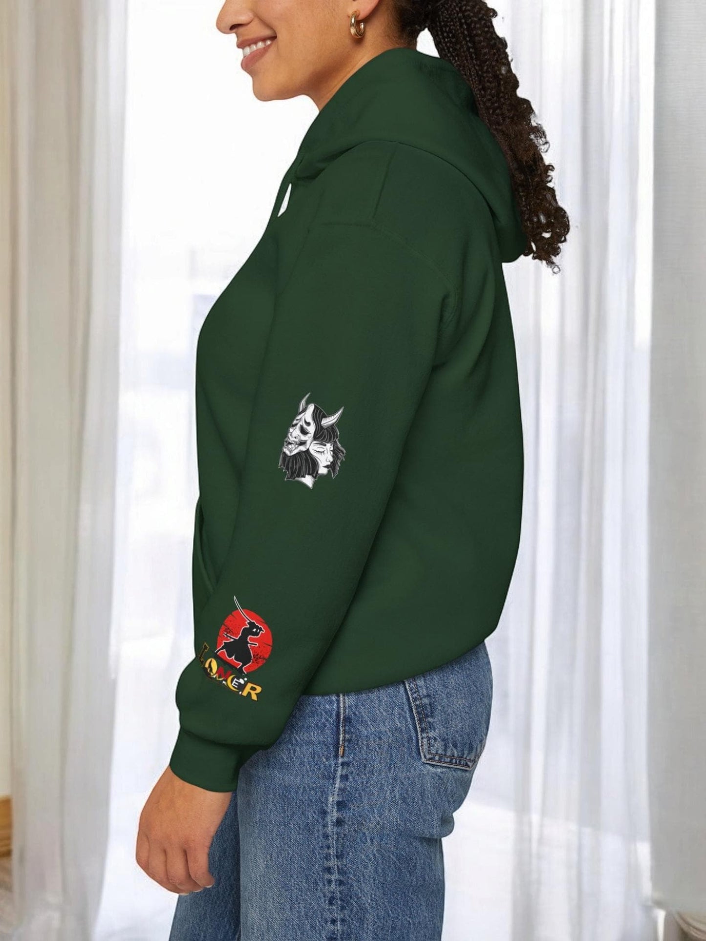 Samurai Menpo Art Hoodie, Japanese Ninja Graphic Unisex Sweatshirt, Warrior Theme Pullover