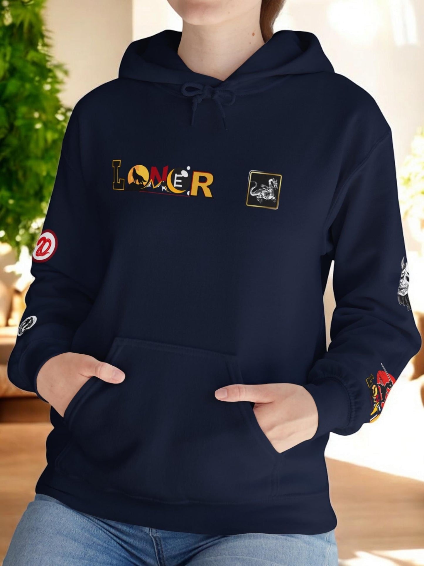 Samurai Menpo Art Hoodie, Japanese Ninja Graphic Unisex Sweatshirt, Warrior Theme Pullover