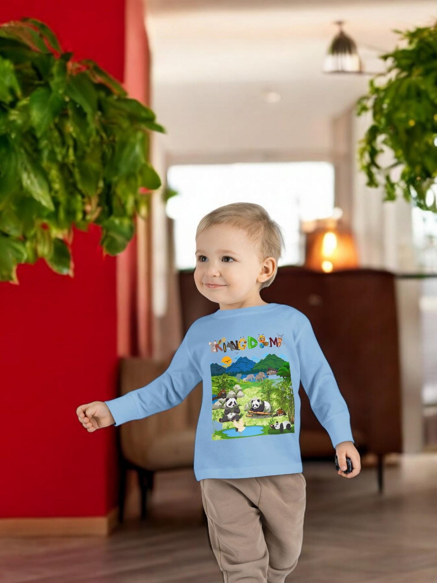 Panda Graphic Toddler Long Sleeve Tee, Red Panda Animal Theme Kids Shirt
