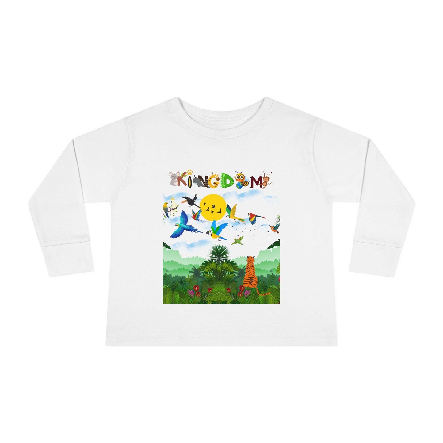 Jungle Safari Toddler Long Sleeve Tee, Wild Animals Graphic Shirt, Kids Nature Theme Top