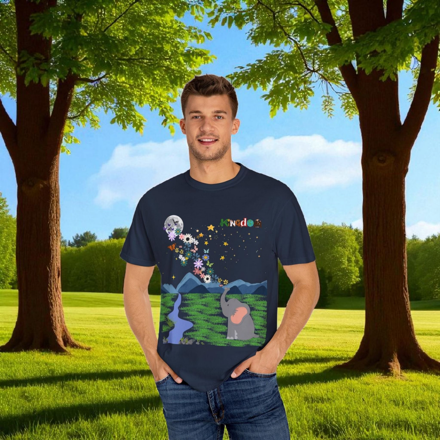 Night Sky Elephant Unisex T-shirt, Nature Graphic Floral Tee, Constellation Shirt