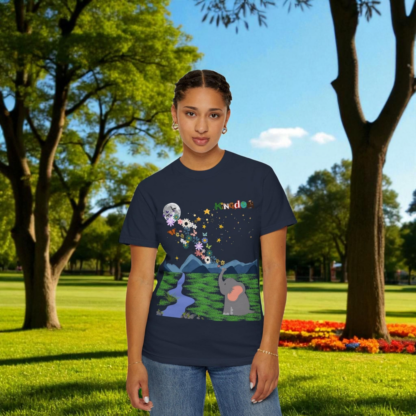 Night Sky Elephant Unisex T-shirt, Nature Graphic Floral Tee, Constellation Shirt