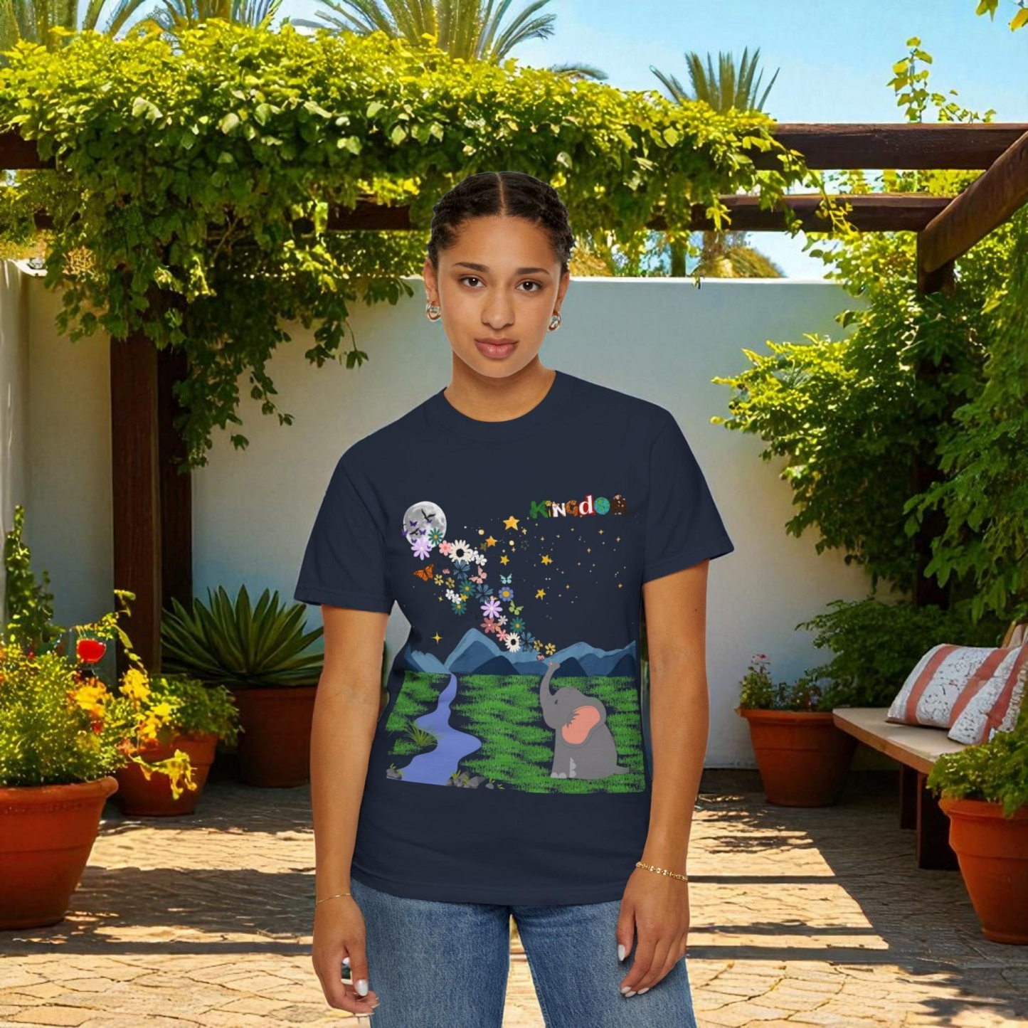 Night Sky Elephant Unisex T-shirt, Nature Graphic Floral Tee, Constellation Shirt
