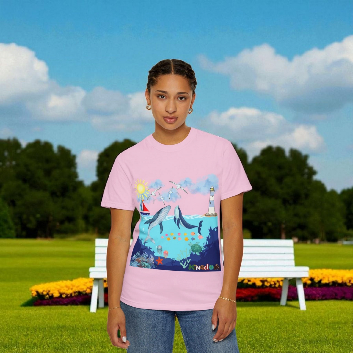 Nautical Ocean Life Whales Graphic Unisex T-Shirt, Nature Art Tee, Beachwear Shirt