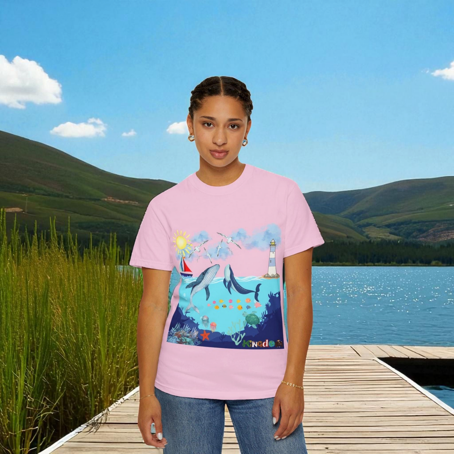 Nautical Ocean Life Whales Graphic Unisex T-Shirt, Nature Art Tee, Beachwear Shirt