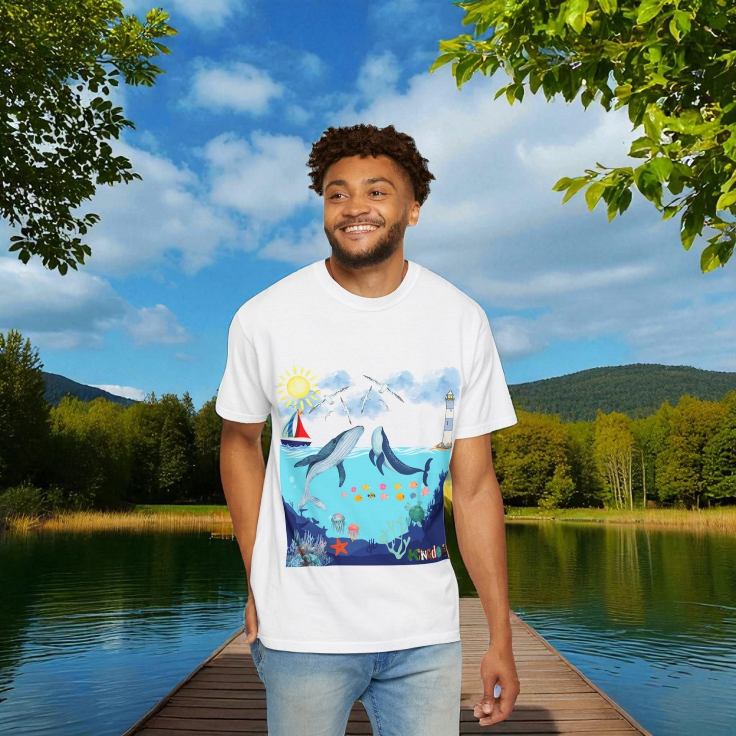 Nautical Ocean Life Whales Graphic Unisex T-Shirt, Nature Art Tee, Beachwear Shirt