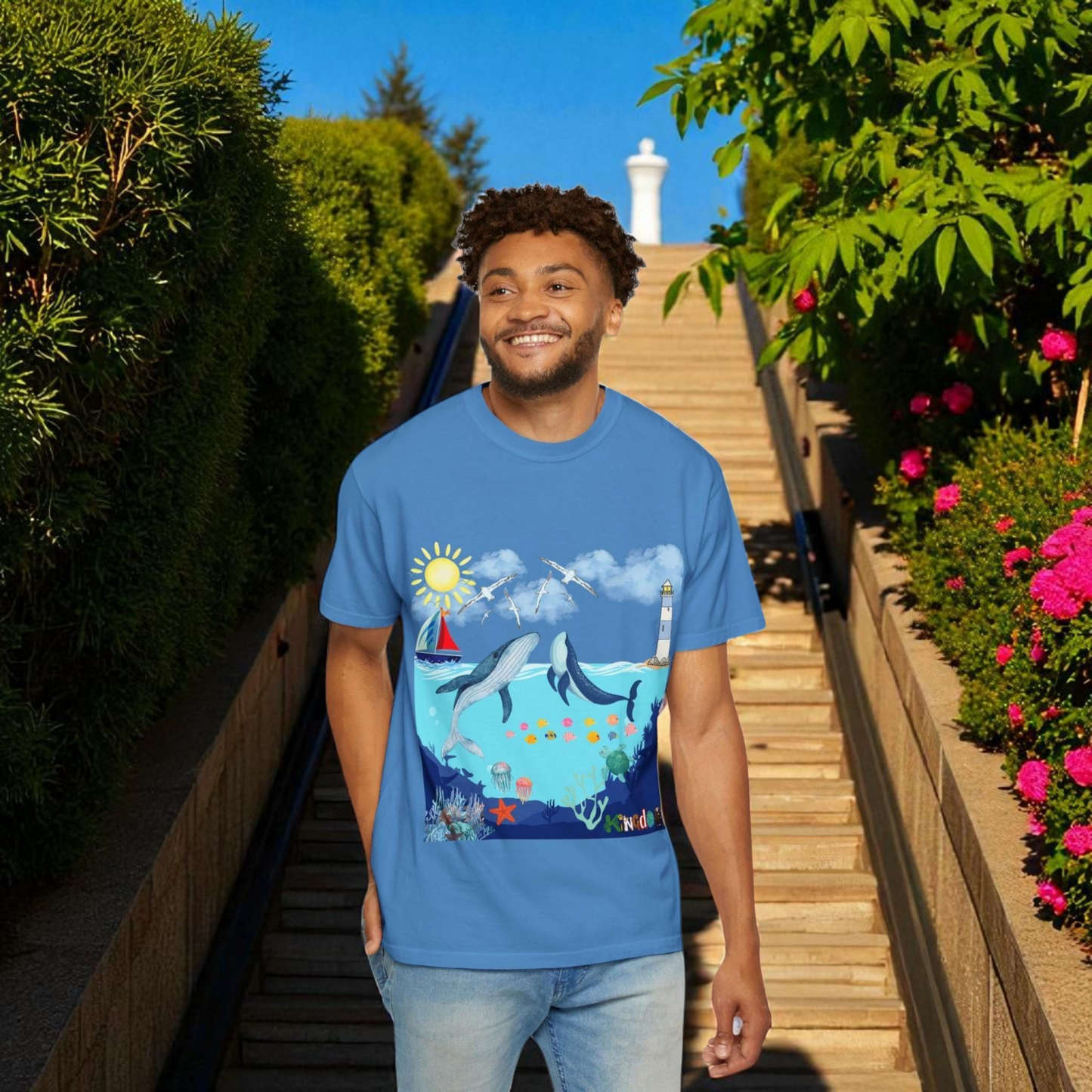 Nautical Ocean Life Whales Graphic Unisex T-Shirt, Nature Art Tee, Beachwear Shirt