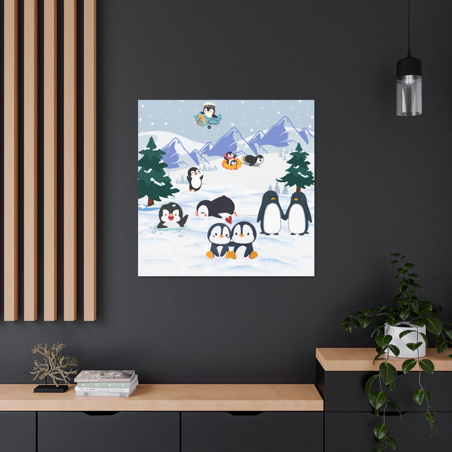 Penguin Canvas Wall Art, Arctic Animals Gallery Wraps, Penguins Art Print, Home Decor Gift