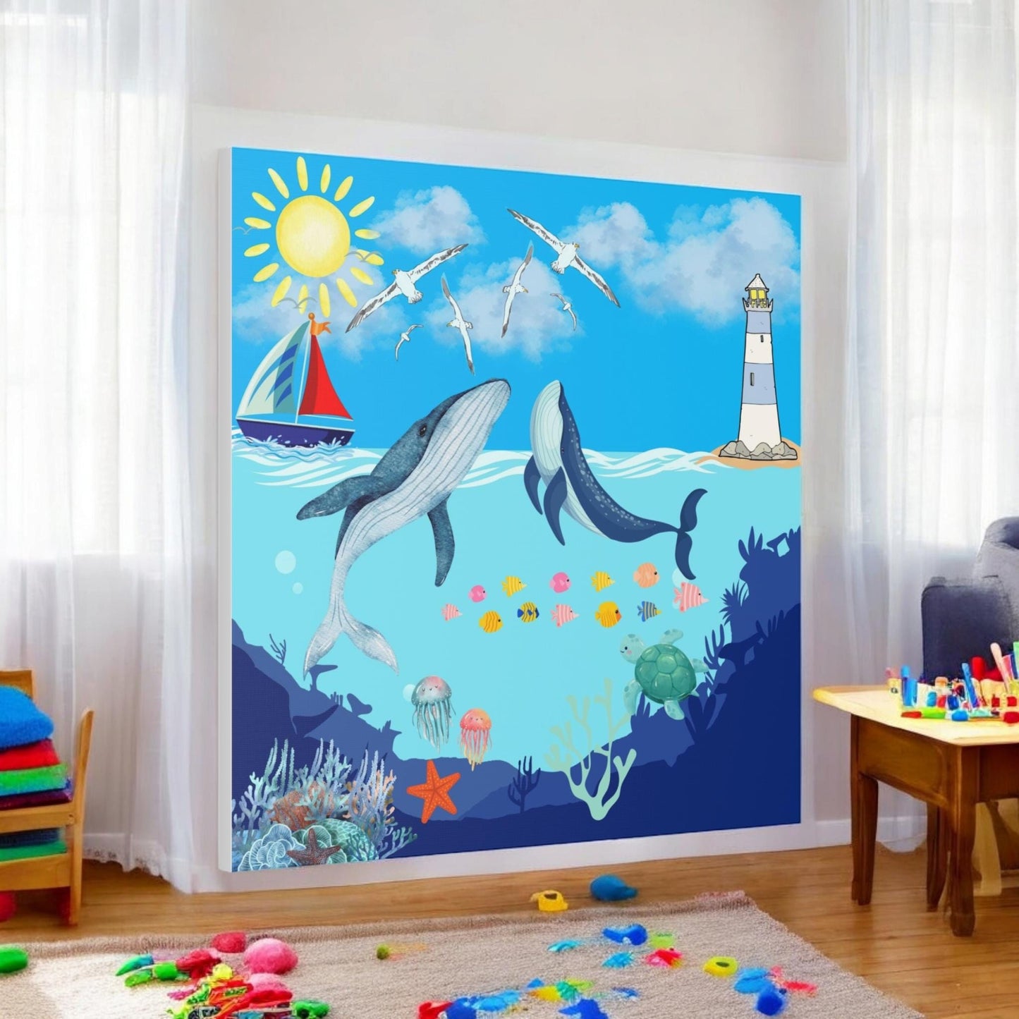Whale Art Canvas, Ocean Life Wall Art, Nautical Home Decor, Coastal Canvas Print