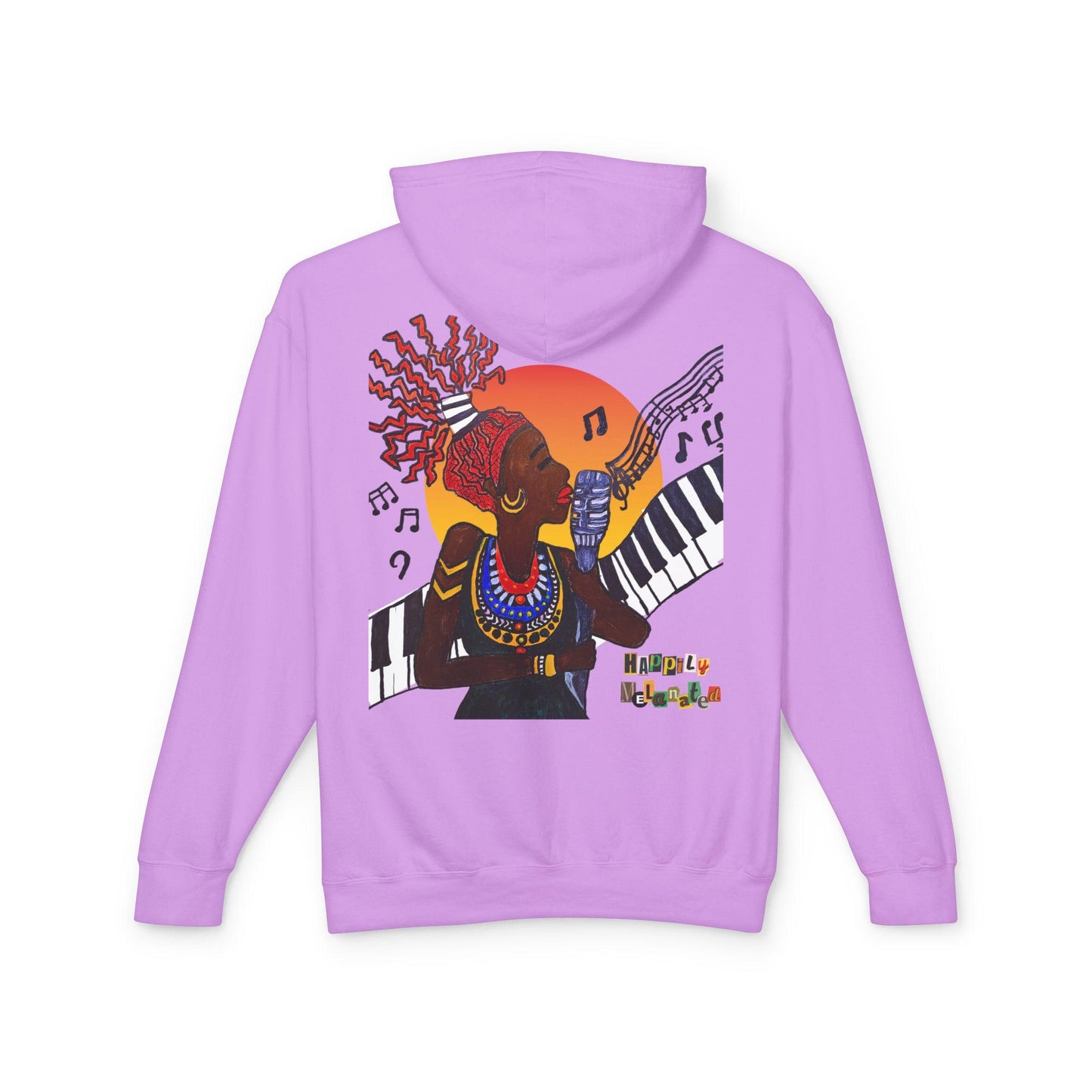 Afrocentric Jazz Music Lightweight Hooded Sweatshirt, Piano Art Graphic, Music Lover Gift