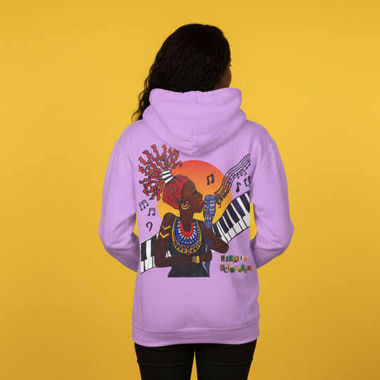 Afrocentric Jazz Music Lightweight Hooded Sweatshirt, Piano Art Graphic, Music Lover Gift