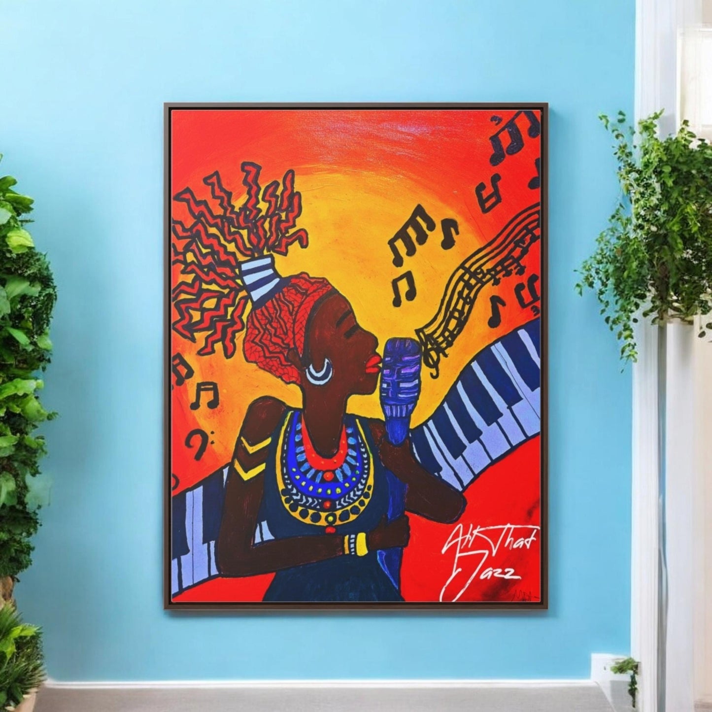 Original Painting, Afro Music Art Gallery Canvas, Jazz Singer Painting Vertical Frame, Black History Decor, Musician Portrait