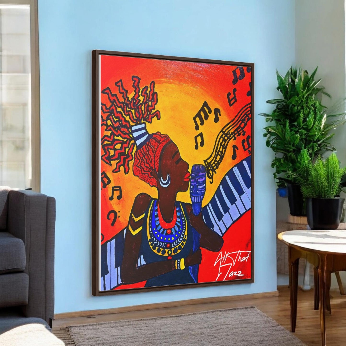 Original Painting, Afro Music Art Gallery Canvas, Jazz Singer Painting Vertical Frame, Black History Decor, Musician Portrait