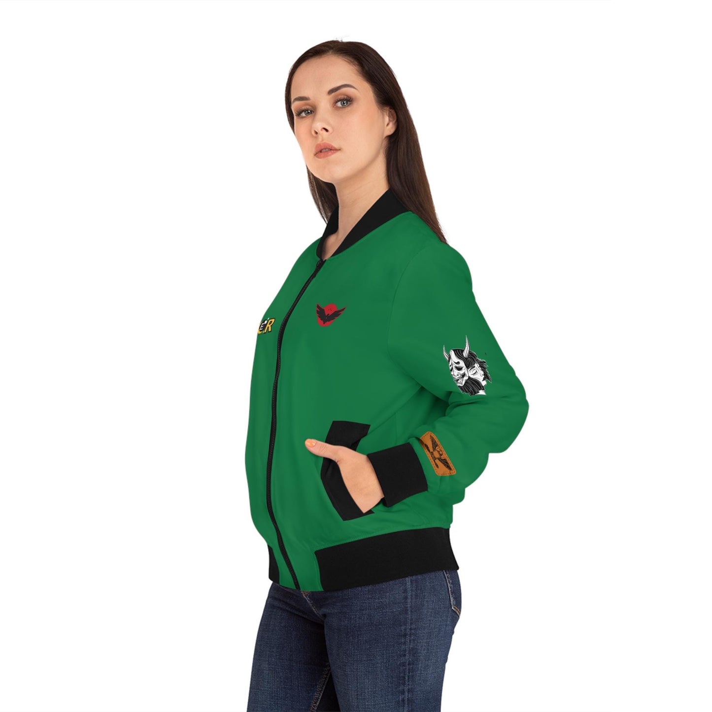 Dragon Graphic Women's Bomber Jacket, Mythical All Over Design, Zip Up Outerwear for Her, Lightweight Coat Gift, Stylish Ladies Fashion,