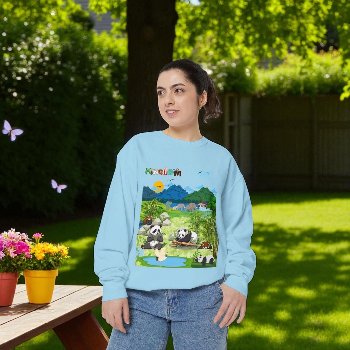 Wildlife Graphic Unisex Sweatshirt, Pandas & Elephants Design, Animal Lover Gift
