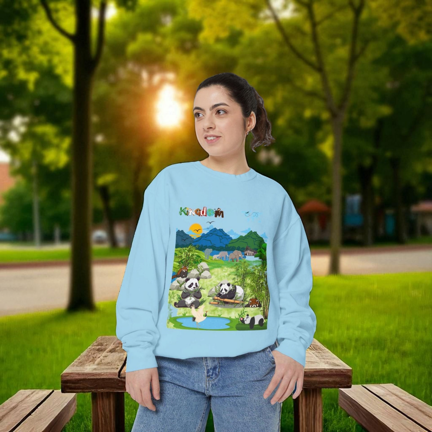 Wildlife Graphic Unisex Sweatshirt, Pandas & Elephants Design, Animal Lover Gift