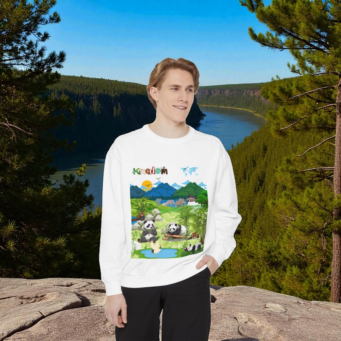 Wildlife Graphic Unisex Sweatshirt, Pandas & Elephants Design, Animal Lover Gift