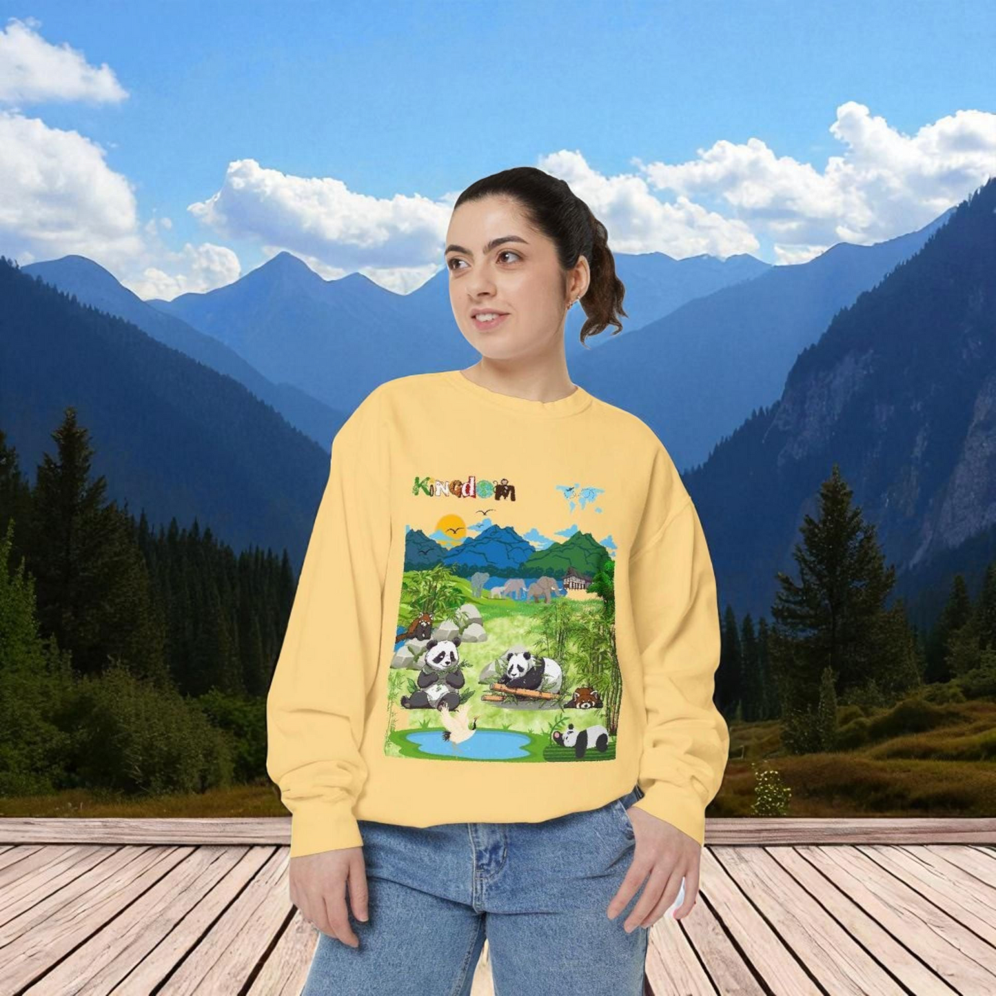 Wildlife Graphic Unisex Sweatshirt, Pandas & Elephants Design, Animal Lover Gift