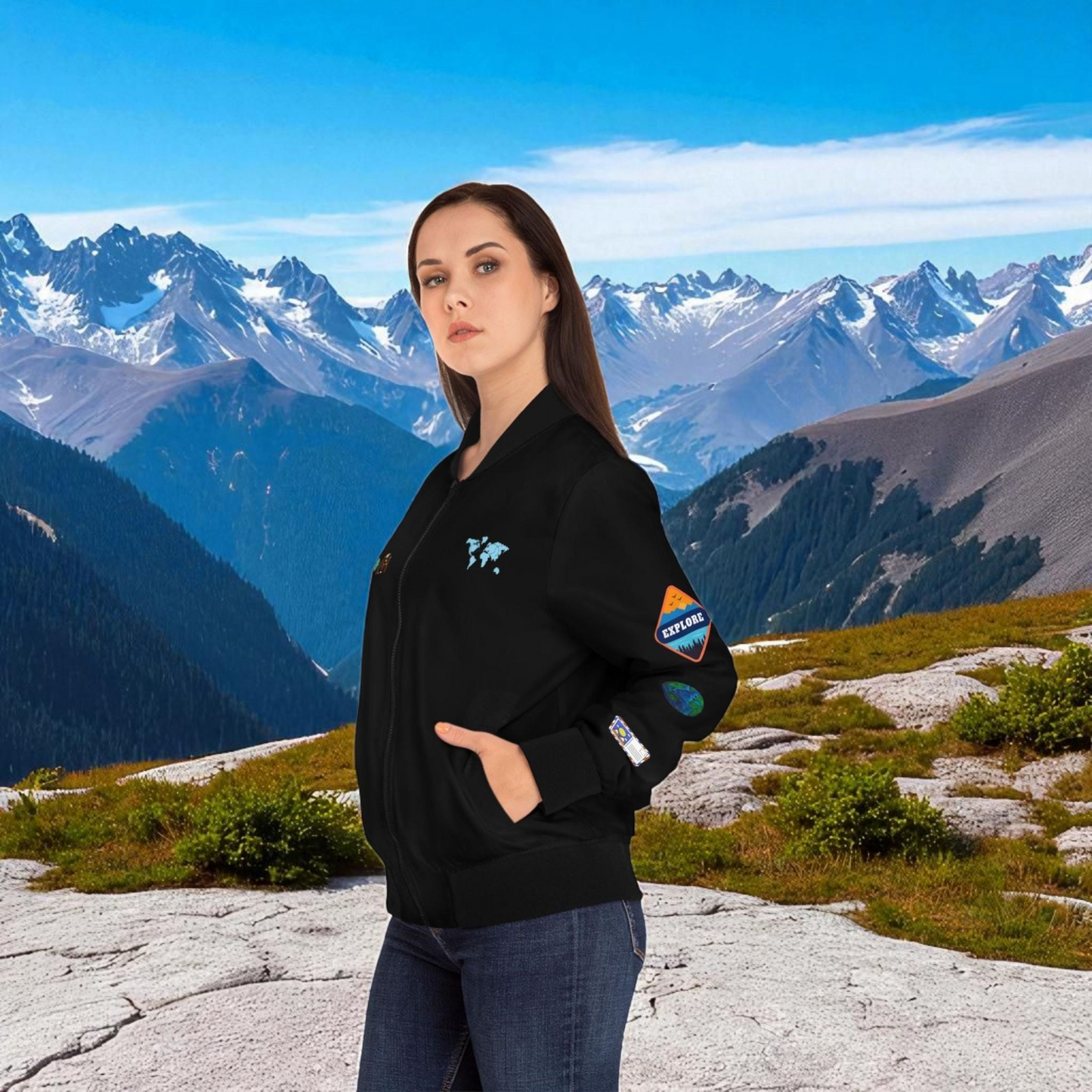 Graphic Women's Bomber Jacket - Travel Enthusiast Vacation Mode Outerwear